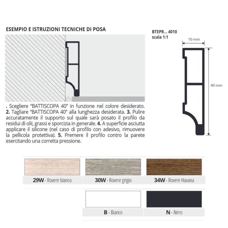 Battiscopa Rovere Bianco 240 cm H 40 mm Progress Profiles 4010 BTEPR