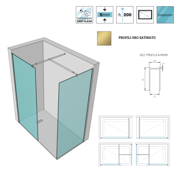 Box doccia a soffietto walk-in 80cm profilo cromo